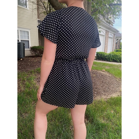 Polka-dot Romper with Tie - Picture 2 of 4